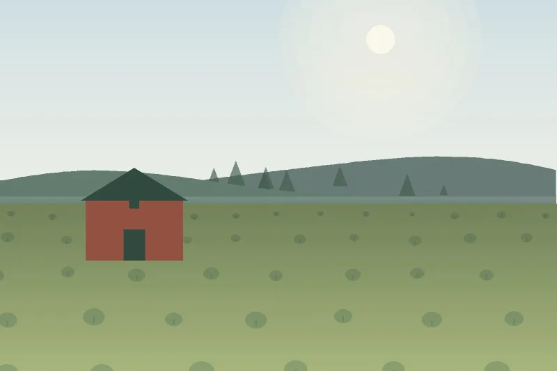 Salmon Valley Chickens — illustration of the farm landscape